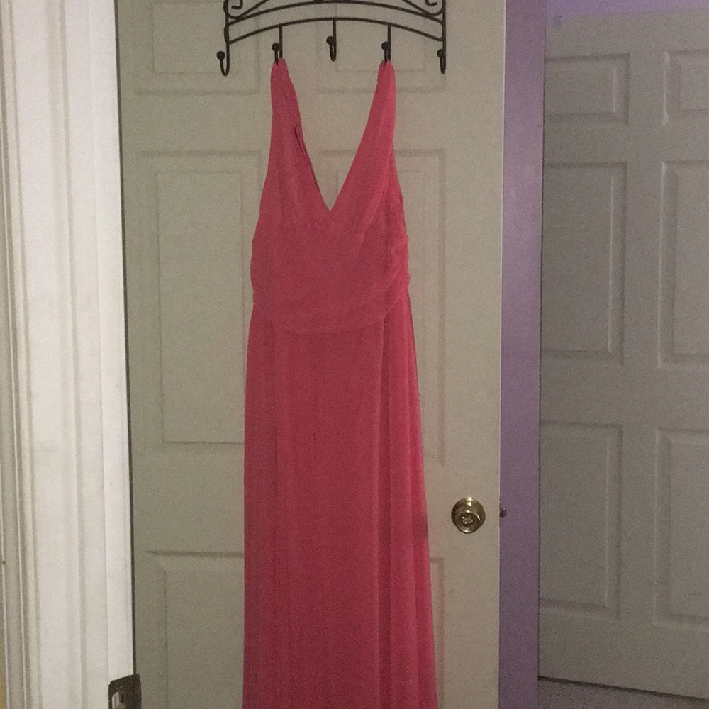 Coral, floor length, formal gown. Never worn.